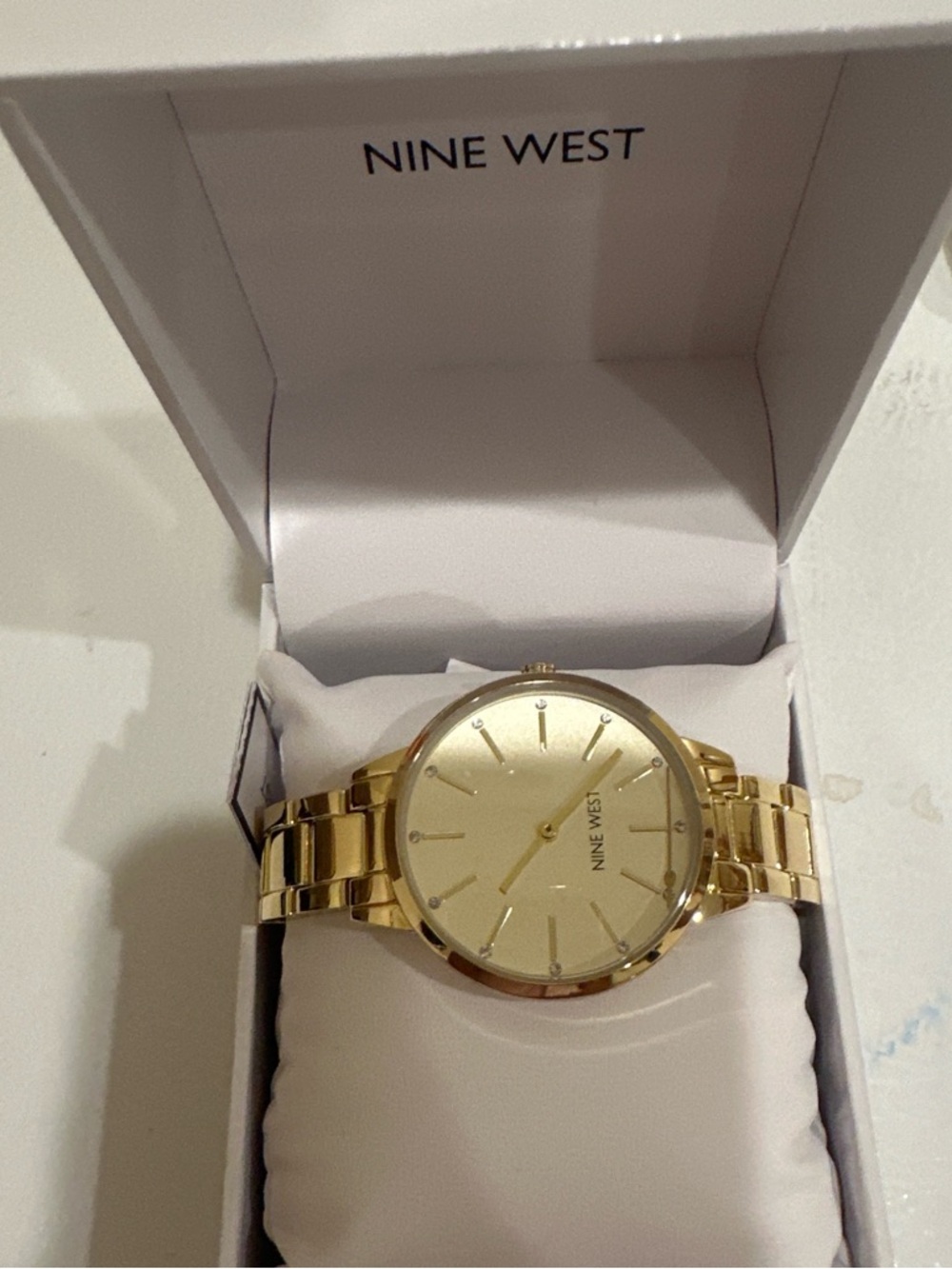 Nine West Men’s Gold-Tone Classic Bracelet Watch. Note : second hand came off